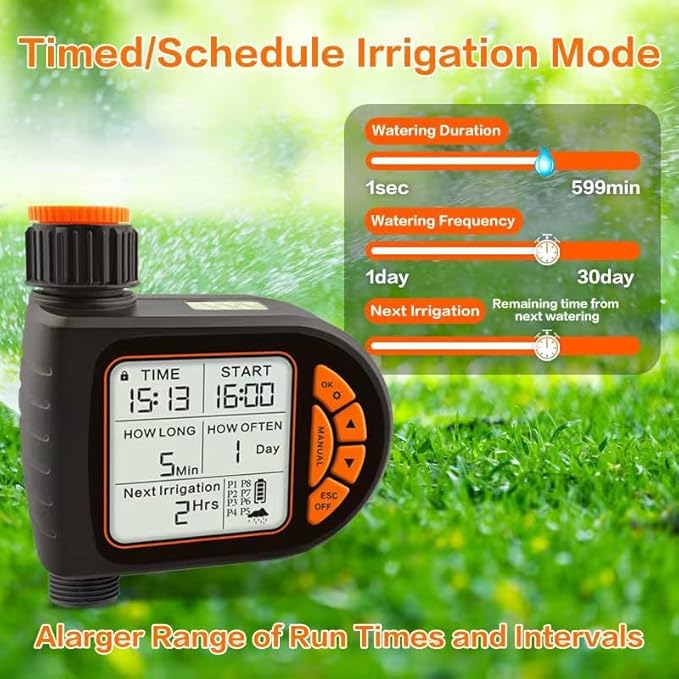 Sprinkler Timer,Water Timer Sprinkler Hose Controller, Programmable Garden Hose with Rain Delay, Manual& Automatic Watering System, Waterproof Digital Irrigation Controller Watering