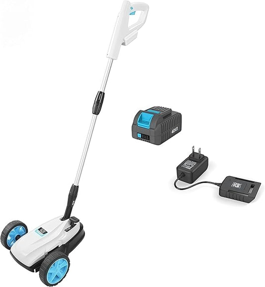 RB 9" Cordless Lawn Mower, 40V 2Ah Battery & Charger, Upright Storage, Brushless Motor 6000RPM, 3 Cutting Heights (1.2"-2"), One-Hand Steering, Detachable Handle, Safe Tilt 20°-70° for Small Yards