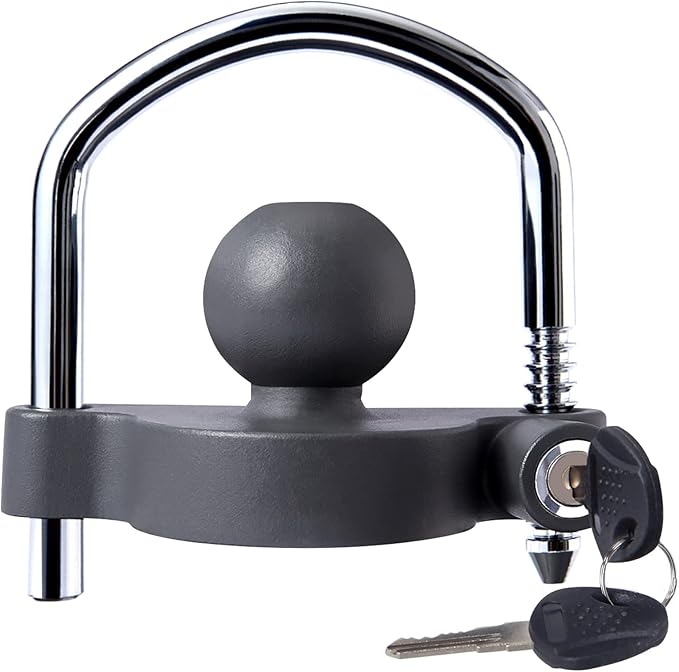 METOWARE Trailer Coupler Lock Universal Adjustable Heavy-Duty Steel Trailer Hitch Lock, Anti Theft Trailer Ball Lock Towing Lock for Towing Caravan Trailer Security Fits 1-7/8",2”, 2-5/16" Coupler