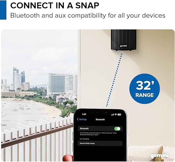 Gemini Sound GHSI-W400BT 4" Outdoor Bluetooth Speakers – Wired Powered IP44 Waterproof Wall Mount Pair, Rust-Proof Aluminum Grills, Expandable to 16 Speakers, Compact Full-Range Stereo (Black)