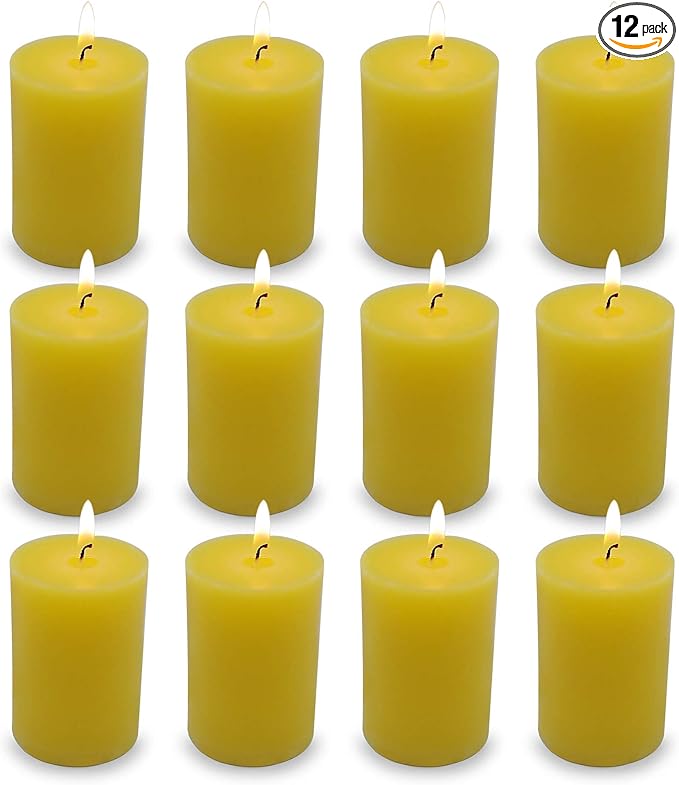 12 Pack 2x3 Inch Citronella Pillar Candles for Outdoor Indoor, Unscented Column Candles for for Home Garden Patio Yard Balcony, Smokeless Dripless and Clean Burning Emergency Candle - Yellow
