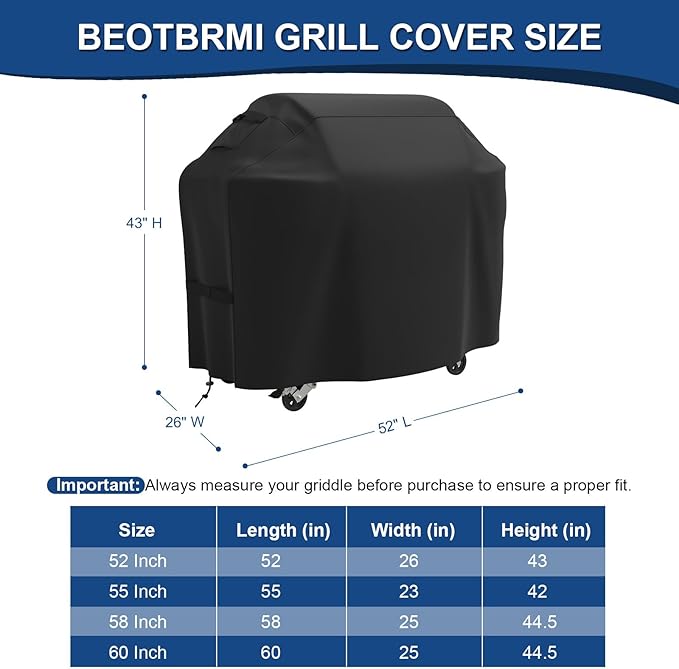 Grill Cover, Grill Covers for Outdoor Heavy Duty 52 inch, Waterproof Protection, BBQ Grill Cover with Adjustable Straps, Oxford Fabric for Weber Spirit 200 and 300 Series