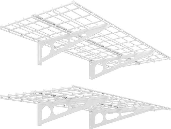 FLEXIMOUNTS 2-Pack 2x4ft 24-inch-by-48-inch Wall Shelf Garage Storage Rack Wall Mounted Floating Shelves, White
