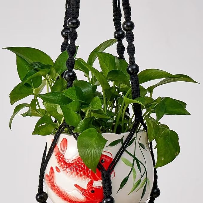 3 ft Macrame Plant Hanger Indoor Handmade Large Long Wall Window Black Hanging Planters Holder Outdoor Boho Home Decor Ceiling Basket Hangers Plants