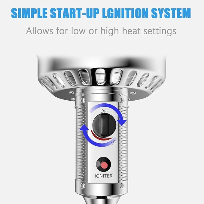 Tangkula 48,000 BTU Propane Patio Heater with Wheels, Outdoor Heaters for Patio with Shelf Tabletop, Stainless Steel Burner, Auto Shut Off & Tip-Over Protection, Portable Patio Heaters for Outdoor Use