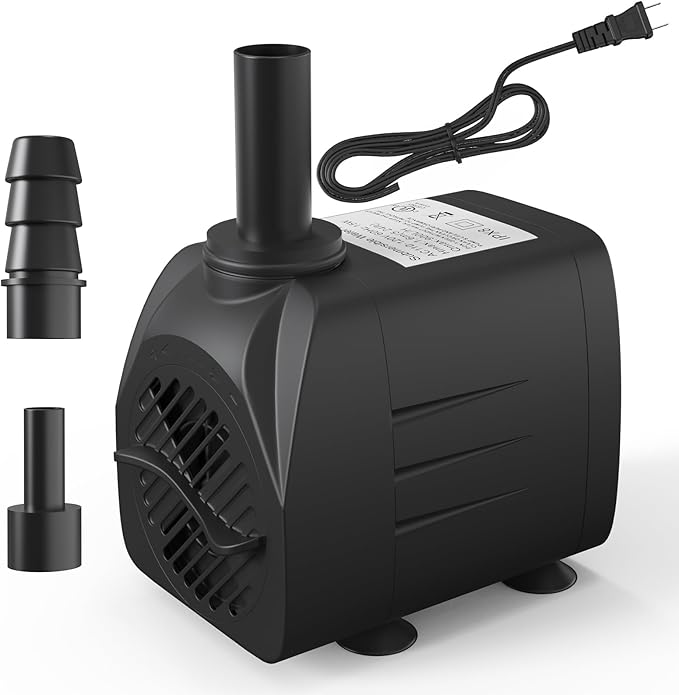 220GPH Submersible Water Pump(900L/H, 15W), waatoos Durable Outdoor Fountain Pump with 4.9 ft Tubing for Aquariums, Fish Tank, Pond Fountain, Statuary, Hydroponics, Water Feature, Indoor Fountains