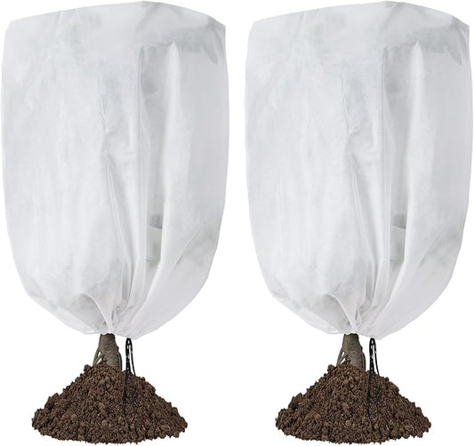 2-Pack Plant Covers Freeze Protection 42" x 45" 2.2 oz, Frost Cloth Plants Jacket Drawstring Tree Cover for Outdoor Plants, Shrub Potted Plants Winter