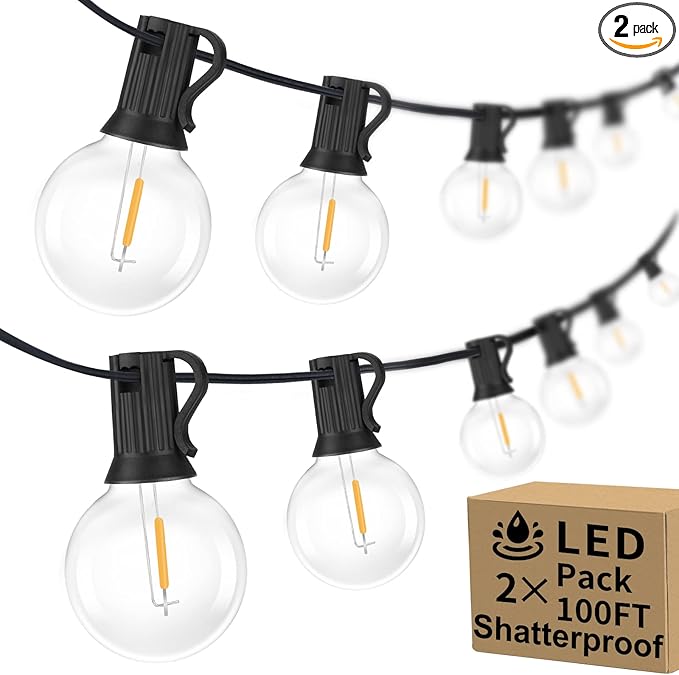 200ft(100 * 2) Outdoor G40 LED Globe String Lights Dimmable Waterproof Shatterproof Light Strings with 103 Bulbs Connectable Commercial Hanging Lights for Christmas Patio House Backyard Balcony Party