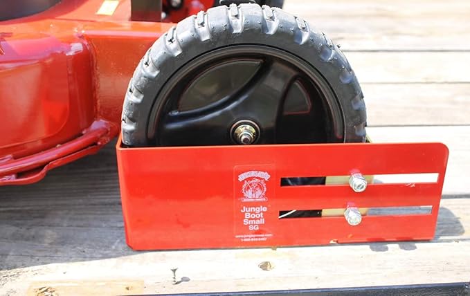 Jungle Jim's Jungle Boot to Secure Push and Some Commercial Mowers or Spreaders to Lawn and Landscape Trailer (Small Mower Boot)