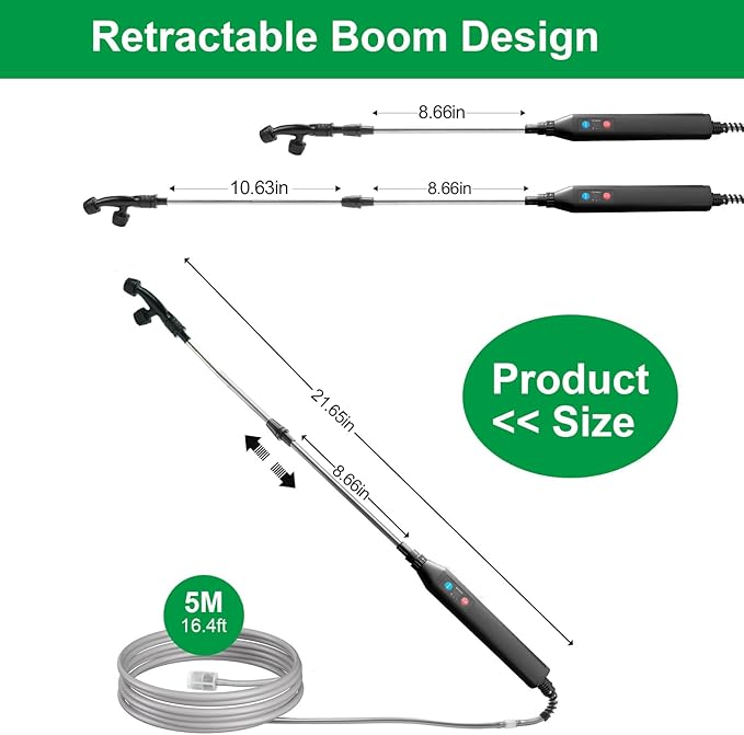 23.6" Battery Powered Sprayer Wand, 2025 Upgraded Electric Sprayer Telescopic Wand with 3 Spray Forces, Battery Indicator, 16.4FT Hose, 3 Mist Nozzles for Lawn and Garden