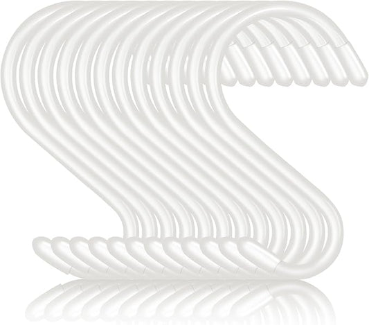 12 Pack 4 Inch S Hooks for Hanging Plants, Heavy Duty, Vinyl Coated Non Slip, White - Pot Rack Closet Hooks for Clothes, Kitchen Utensils, Pots, Pans, Bags