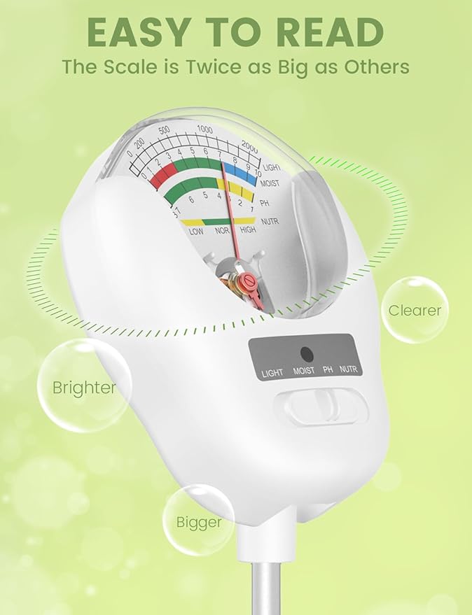 4-in-1 Soil Test Kit, Soil Moisture Meter, pH Meter, Light & Nutrient Tester for Indoor/Outdoor Plants, Garden, Farm, Lawn Care-No Battery Needed (4-in-1 Soil Test)