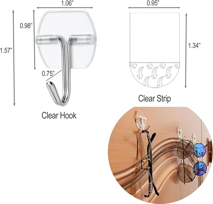 25 Small Wall Hooks for Hanging, with 30 Removable Strips, Clear Hanger Hooks, Damage-Free Utility Hooks with Adhesive Strips, Wire Toggle Wall Hook for Key, Hat, Decor, Door, Clear, Value Pack