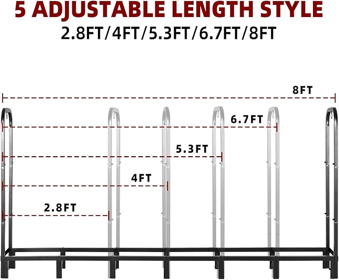 8FT Firewood Rack Holder,Heavy Duty Firewood Storage Log Rack for Outdoor&Indoor,Fireplace Wood Rack for Wood Storage