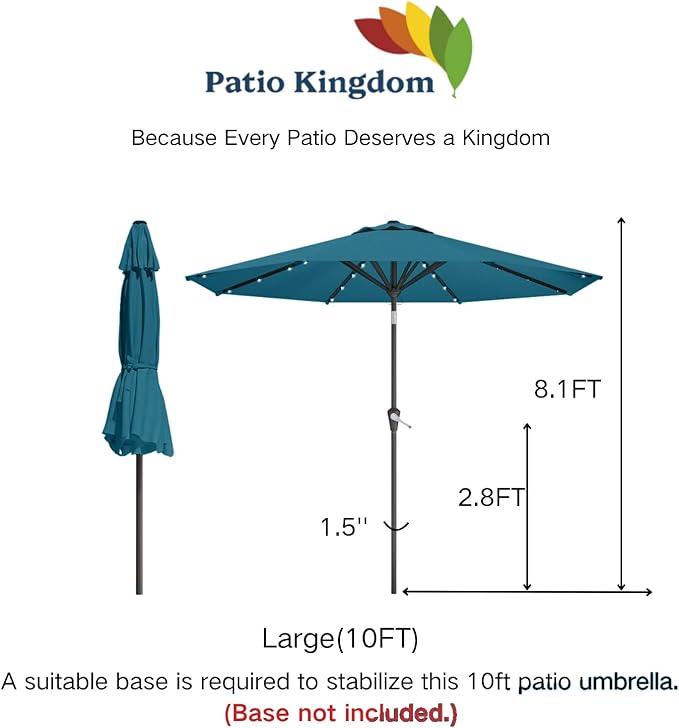 10FT Solar Umbrella 32 LED Lighted Patio Umbrella Table Market Umbrella w/Tilt and Crank, UV-Resistant Outdoor Umbrella for Pool, Garden, Deck, Lake Blue