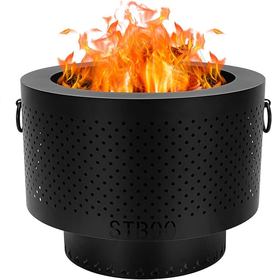 STBoo Pellet Fire Pit for Outside with Portable Carrying Storage Bag, 15x11Inch Smokeless Fire Pits Outdoor Wood Burning, Low Smoke Camping Stove for Bonfire Picnic Backyard Cooking on Beach, Black, M