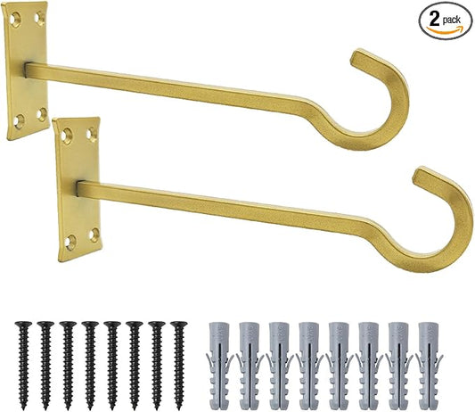 10inch Heavy Duty Plant Hangers Outdoor or Indoor Bird Feeder Hanger Shepherd Hooks 2pcs Gold Metal Wall Hook for Hanging Plant Bracket, Lantern, Flower Basket, Wind Chimes