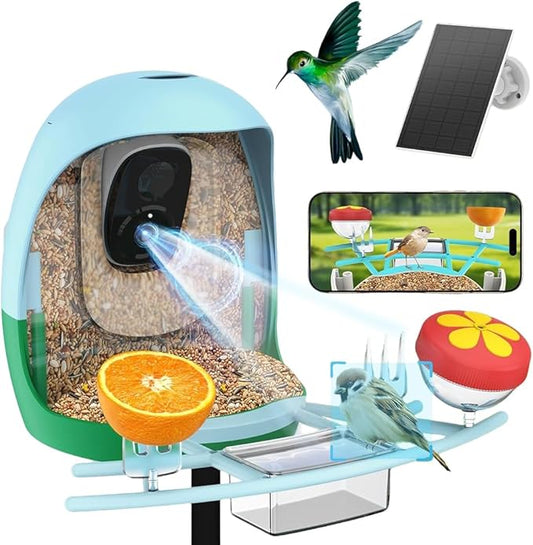 2025 New Smart Bird Feeder with Camera, 2.4GHz WiFi Solar Bird Feeder - 2K HD Live Video Camera AI Identify Birds, Instant Arrival Alerts, Birds Lover Gifts