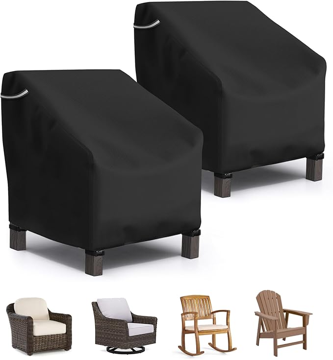 STARTWO Patio Outdoor Chair Covers 2 Pack, Outdoor Furniture Covers Waterproof adapter for Lawn Lounge Seat, Wicker, Swivel, Adirondack, Rocking Chairs, 30"L x34"W x38.5"H inch, Black