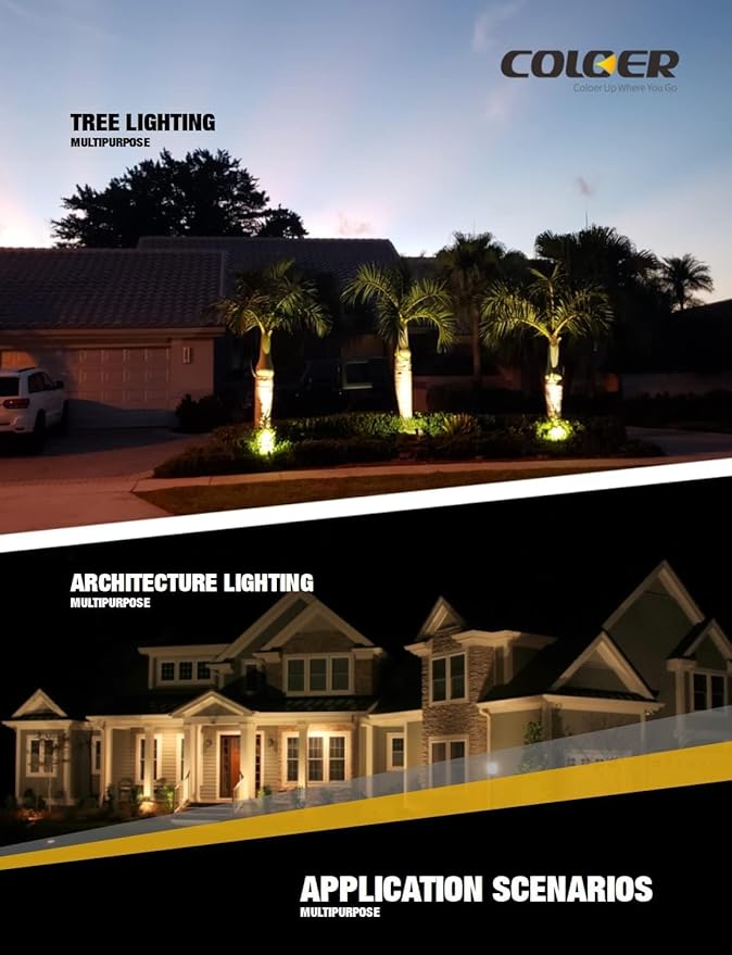 COLOER Brass Low Voltage Landscape Spotlight(Black) 12-Pack with 5W Aluminum Housing MR16 LED Bulb 2700K 450LM CRI85+,12V AC/DC Outdoor Uplighting, Directional Garden Patio Spot Up Light(101B-Black)