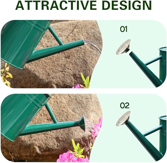 Metal Watering Can for Outdoor and Indoor Plants, Watering Can Decor, 1 Gallon (Green Stainless Steel Handle)