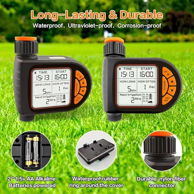 Sprinkler Timer,Water Timer Sprinkler Hose Controller, Programmable Garden Hose with Rain Delay, Manual& Automatic Watering System, Waterproof Digital Irrigation Controller Watering