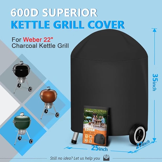 Kettle Grill Cover 22 Inch - Superior Charcoal Grill Cover for Weber Kettle Grill - 600D Outdoor BBQ Covers for Weber 22 Inch Original Kettle Grill, Master Touch Charcoal Grill and More