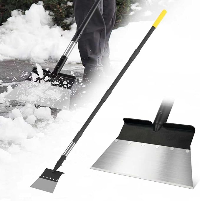 Flat Shovel, 60 inch Ice Scraper, Snow Shovel, Floor Scraper with Adjustable Long Handle, Heavy Duty Ice Chopper, Multifunctional Weed Removal Tool for Driveway, Walkway, Garden and Outdoor Cleaning