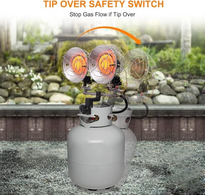 Propane Tank Top Heater, CAMPLUX Outdoor Tanktop Heater with Tip-Over Switch for Garage, Camping, Hunting, Double Burner Heavy Duty Steel 30,000 BTU