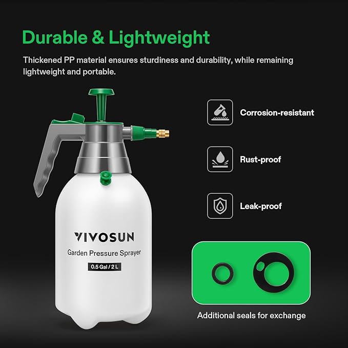 VIVOSUN 0.5Gal Handheld Garden Sprayer, 2L Pump Sprayer, 68 Oz Water Spray Bottle with Safety Valve, Adjustable Nozzle, Extended Spray Rod & Additional Seals, Ideal for Watering, Fertilizing, Cleaning