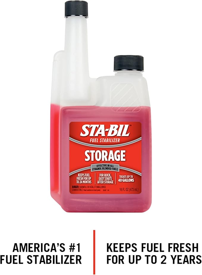 STA-BIL Storage Fuel Stabilizer - Keeps Fuel Fresh for 24 Months - Prevents Corrosion - Gasoline Treatment That Protects Fuel System - Fuel Saver - Treats 40 Gallons - 16 Fl. Oz. (22207) (Pack of 2)