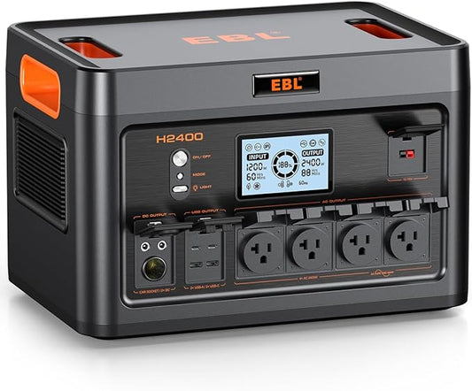 EBL Portable Power Station 2400W, 1843.2Wh Solar Generator LiFePO4 (LFP) Battery(4800W Surge), 2 Hours Fast AC Charging, 4 AC Outlets, 100W USB-C PD Output, 11-Port for Home Use, Outdoor Camping