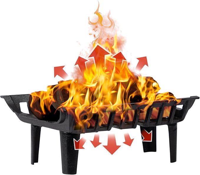 DOEWORKS 18 inch Fireplace Grate Cast Iron Fire Place Grates Heavy Duty Wood Stove Chimney Burning Rack Holder