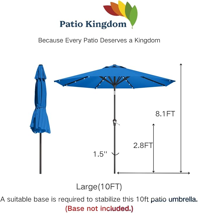 10FT Solar Umbrella 32 LED Lighted Patio Umbrella Table Market Umbrella w/Tilt and Crank, UV-Resistant Outdoor Umbrella for Pool, Garden, Deck, Royal Blue