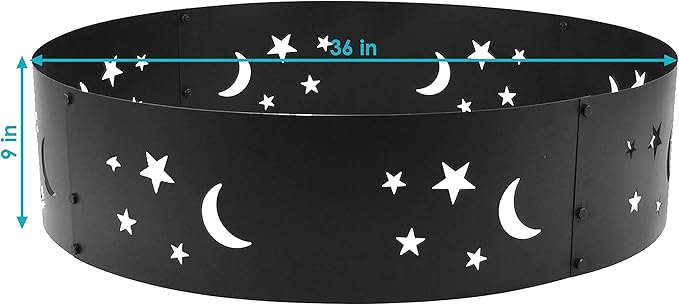 Sunnydaze 36-Inch Outdoor Fire Pit Ring - Heavy-Duty Portable Metal Fire Ring - 360-Degree Moons and Stars Cutout - Big Sky