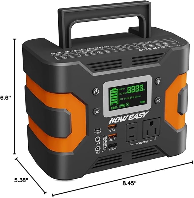 HOWEASY Portable Power Station 300W, 236Wh Solar Generator with Pure Sine Wave 110V AC Output, Backup Lithium Battery with LED Light for Outdoor Camping Travel Home Blackout