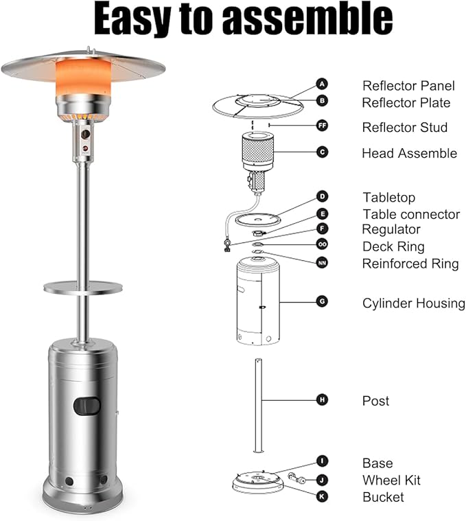 Tangkula 48,000 BTU Propane Heater with Wheels, Outdoor Heater with Shelf Tabletop, Stainless Steel Burner, Auto Shut Off & Tip-Over Protection, Portable Patio Heater for Outdoor Use