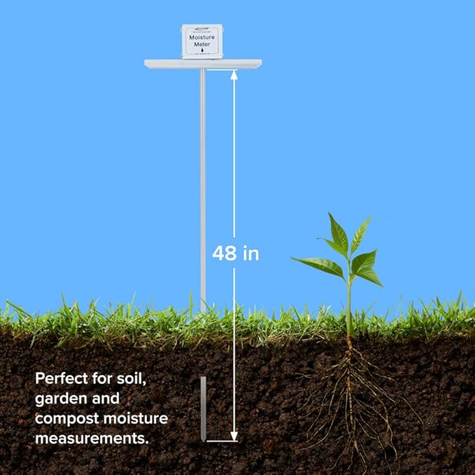 Reotemp 48 Inch Garden and Compost Moisture Meter, Garden Tool Ideal for Soil, Plant, Farm and Lawn Moisture Testing