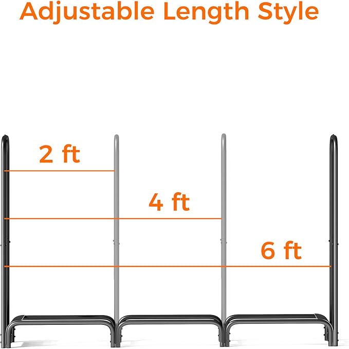 Firewood Rack 6ft, Heavy Duty Fire Wood Storage Racks for Indoor & Outdoor, Metal Log Holders for Firewood，Fireplace Wood Pile Storage Stacker Organizer, Black