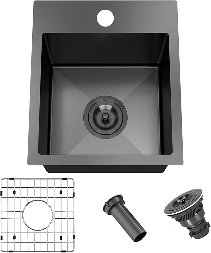 13x15 Inch Black Bar Sink Drop In Kitchen Sink, Topmount Stainless Steel Square Small Workstation Sinks, Single Bowl Kitchen Sinks for Laundry Wet Bar Prep RV Office Outdoor Yard,VALISY JB029B