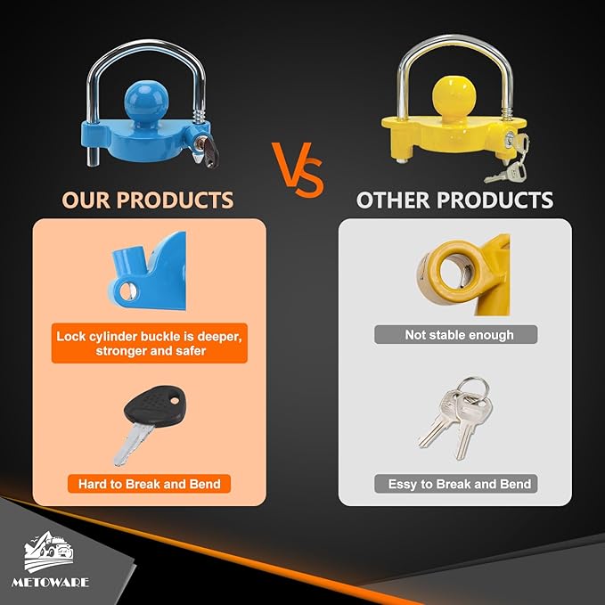 METOWARE Trailer Coupler Lock Universal Adjustable Heavy-Duty Steel Trailer Hitch Lock, Anti Theft Trailer Ball Lock Towing Lock for Towing Trailer Security Fits 1-7/8",2”, 2-5/16" Coupler Blue