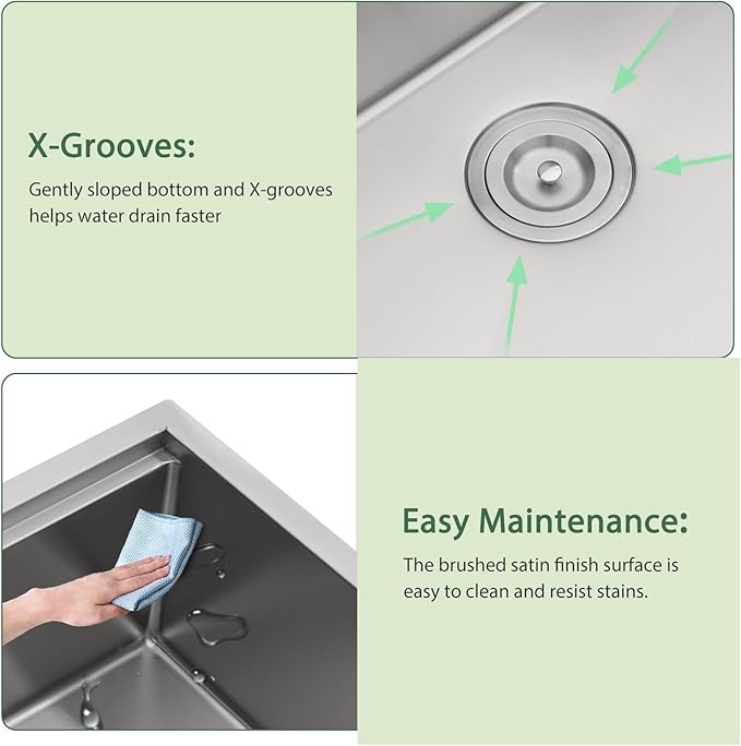 28 x 22 Inch Drop In Kitchen Sink Workstation 16 Gauge Stainless Steel Handmade Sink Single Bowl Topmount Large Deep Overmount Sinks Basin 28"x22"x9"