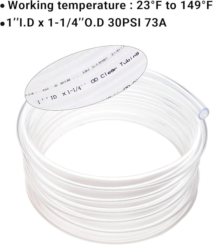 1’’ ID × 1-1/4’’ OD - 50 ft Clear Plastic Vinyl Tubing, Flexible PVC Hose Lightweight Non-Toxic vinyl Tube for Transfer Water Air Oil