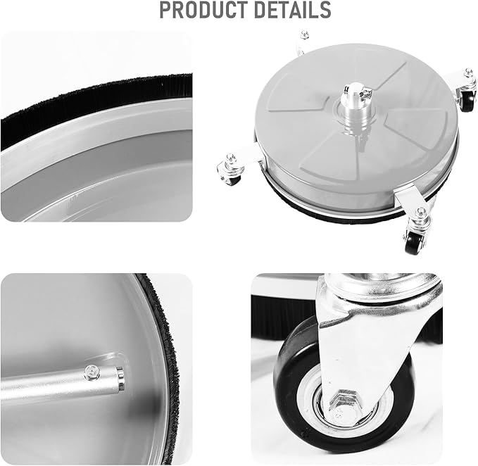 16" Pressure Washer Surface Cleaner with 4 Wheels, Stainless Steel Power Washer Surface Cleaner for Driveways Sidewalks Patios, 1/4" Quick Connector, 2 Extension Wand, 4000 PSI