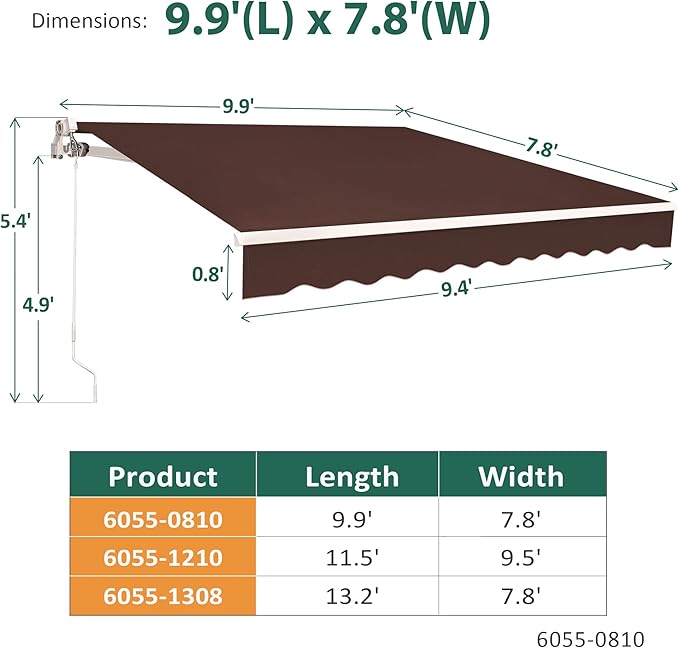 MCombo 9.9 x 7.8 Feet Manual Retractable Patio Door Window Awning Sunshade Shelter Outdoor Canopy, 0810 (Coffee Brown, 9.9'(L) x 7.8'(W))