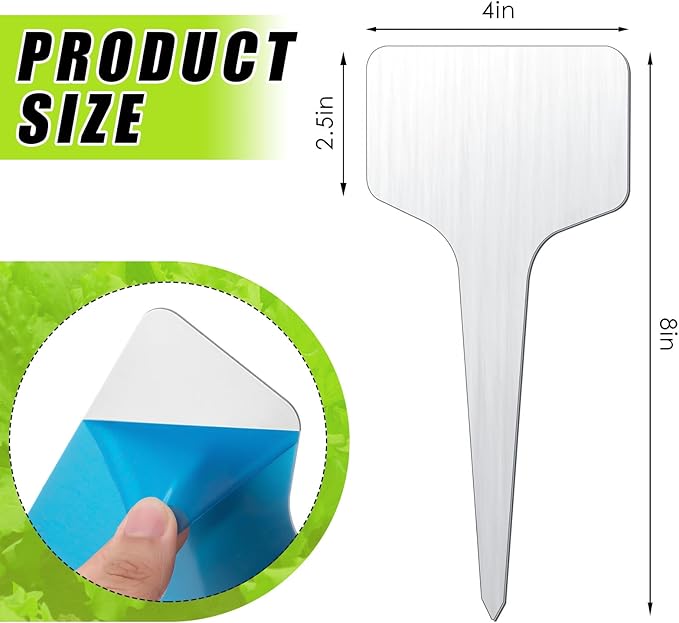 Hicarer 24 Pcs Durable Metal Plant Labels Christmas Gift Weatherproof Garden Markers Engraving Stainless Steel 304 T-Type Reusable Plant Tags for Gardeners Outdoor Greenhouse Vegetables(4x8 Inch)