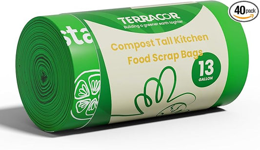 13 Gallon Compostable Trash Bags, 40 Bags Compost Bags for Countertop Bin, Camping Toilet Bags for Portable Toilet, BPI Certified and Meet The ASTM D6400 Standard