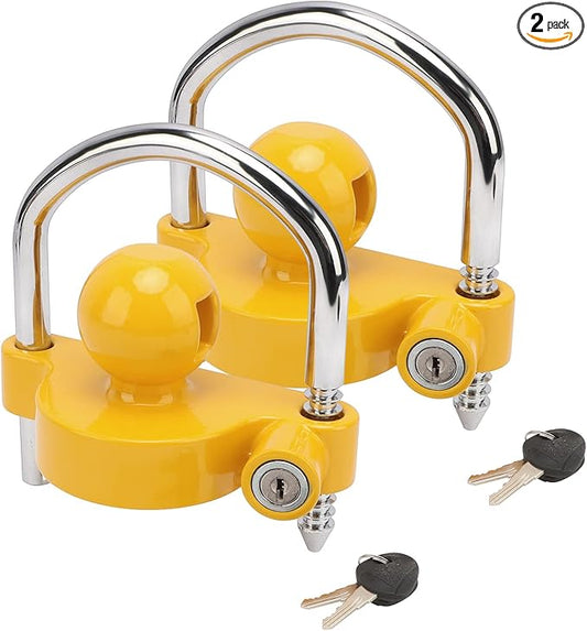 METOWARE Keyed Alike Trailer Coupler Lock Universal Adjustable Steel Trailer Hitch Lock, Anti Theft Trailer Ball Lock Towing Lock for Towing Trailer Security Fits 1-7/8",2”, 2-5/16" Coupler 2 Pack