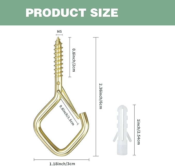 12 PCS Q-Hanger Hooks for String Lights, Ceiling Hangers for Plants & Wind Chimes, Christmas Decorations Outdoor Hooks Gold