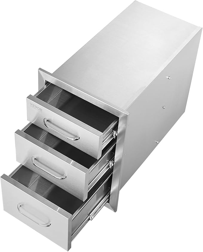 VEVOR 14x20.3 Inch Outdoor Kitchen Drawers Stainless Steel, Flush Mount Triple Drawer, 14W x 20.3H x 23D Inch, with Stainless Steel Handle, BBQ Drawers for Outdoor Kitchens or BBQ Island